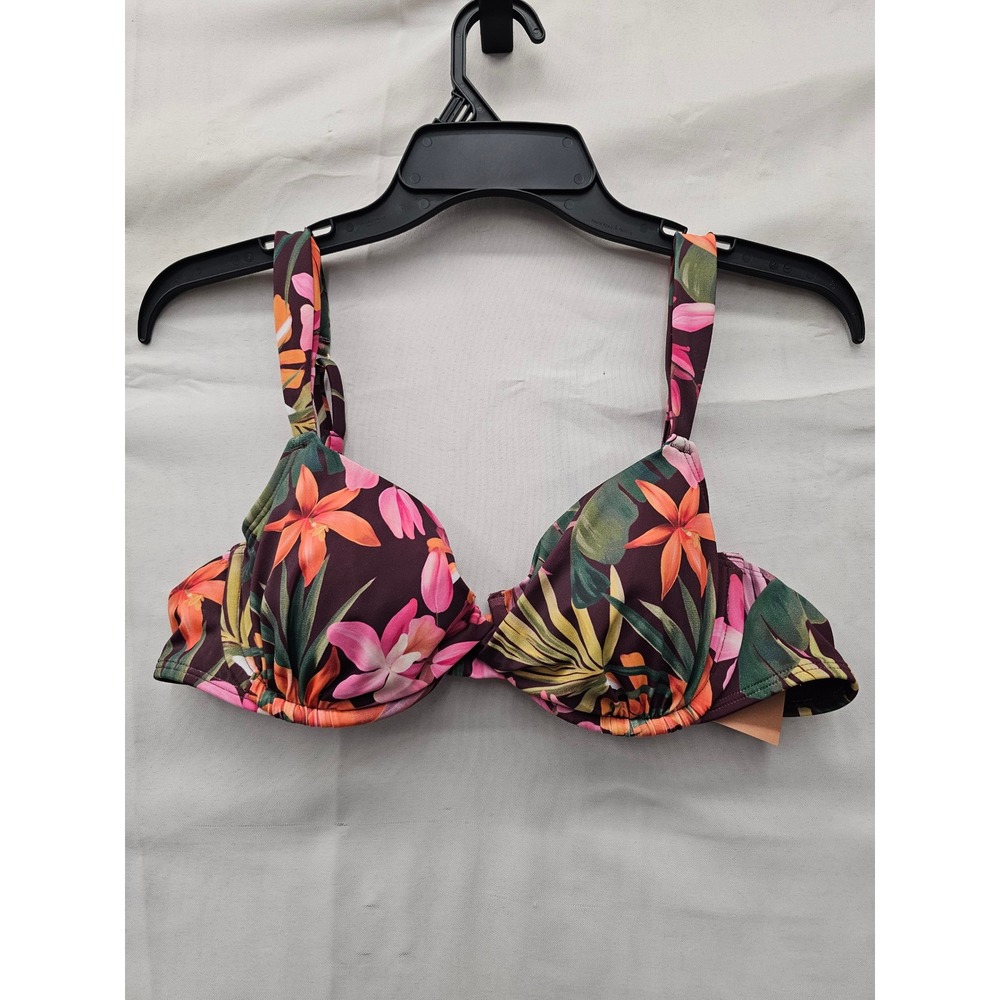 Shade & Shore Womens Floral Underwire Bikini Top Multi Nylon Blend Size 36B
